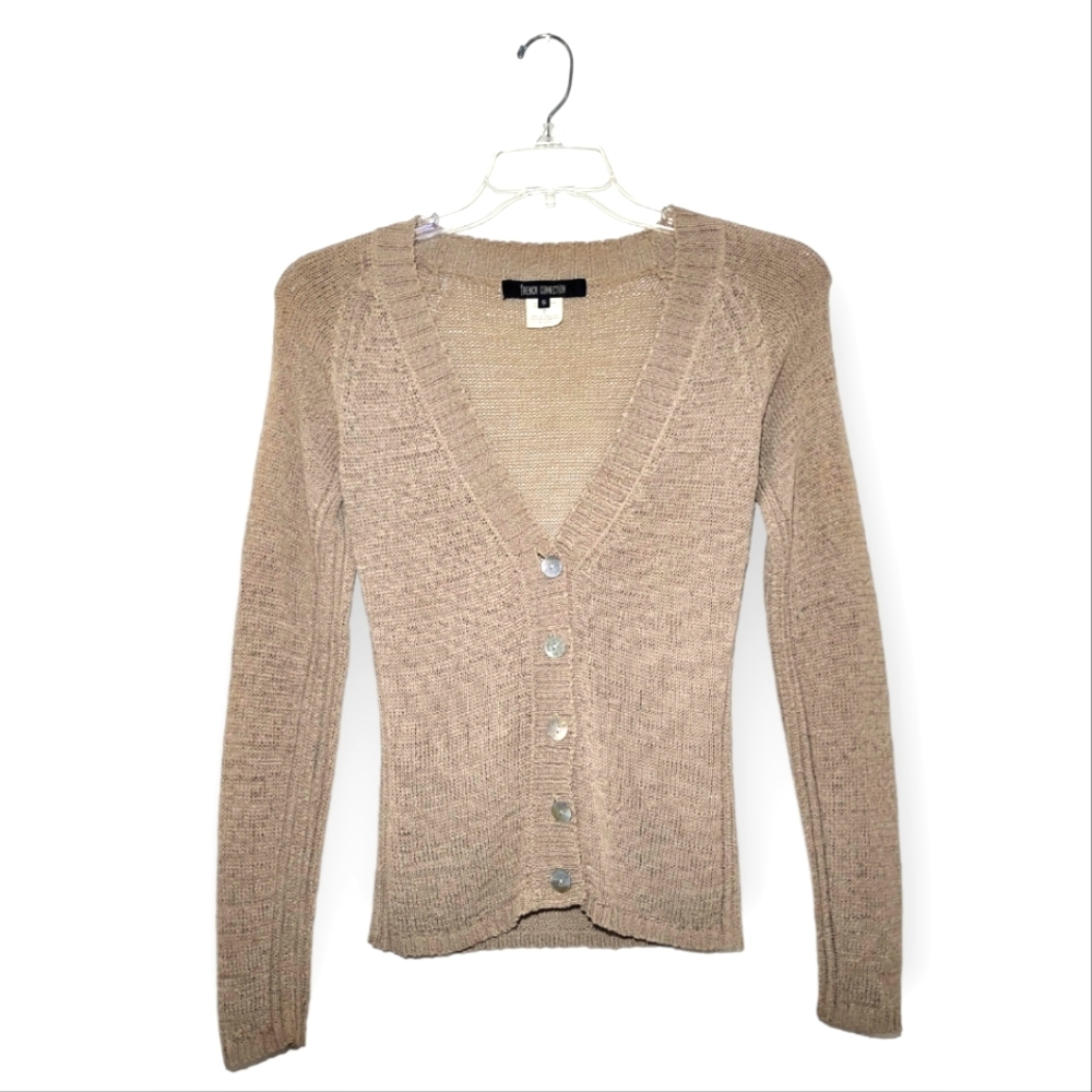 French Connection Vintage V-neck Knit Cardigan Tan Nude Small